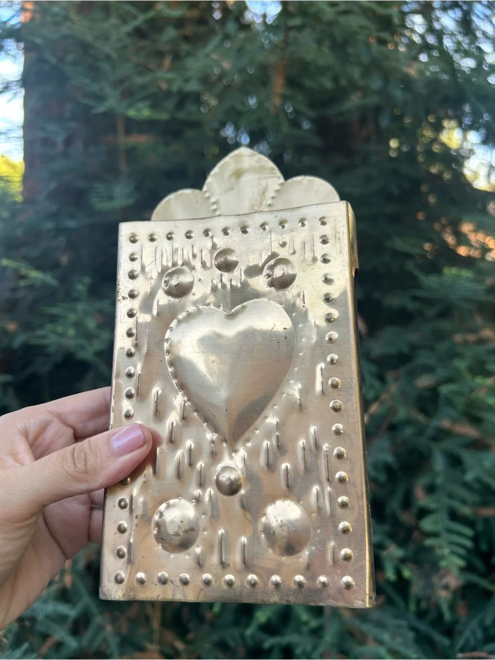 Vintage Swedish Brass Match Holder wall accent decor Heart Design